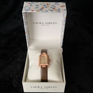 NWT Laura Ashley Archway with Brown Strap Rose Gold Women's Watch, Art Deco